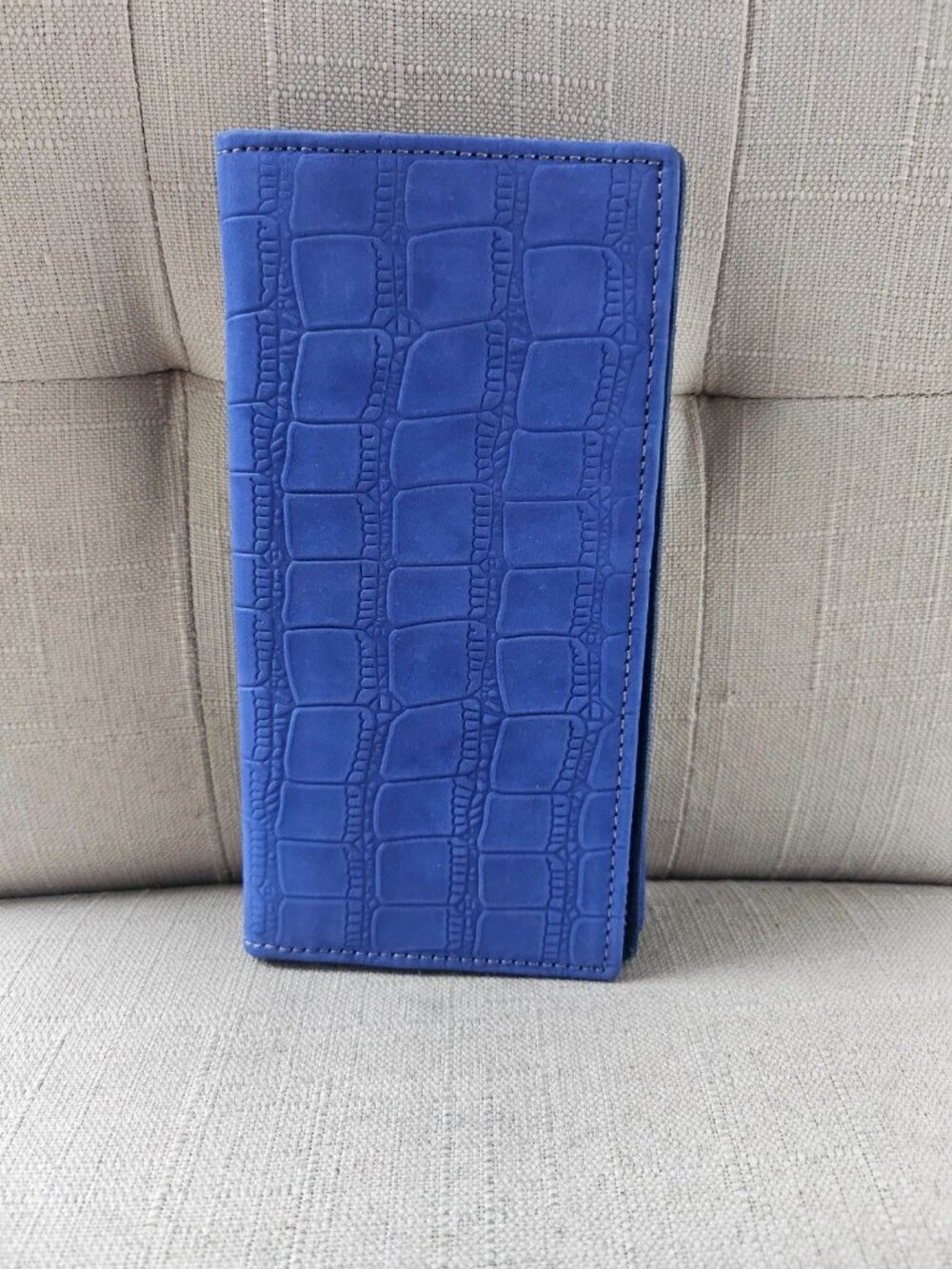 Long Wallet Cardholder Blue Genuine Leather Billfold Clutch Purse Handma - Picture 3 of 12